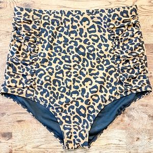 Coral Reef Leopard Print High Waisted Swim Bottoms